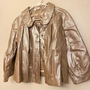 Live a Little Vintage Y2k blush Gold 100% Leather Jacket Moto cropped NYE glam L